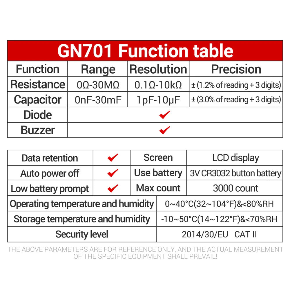 GN701 Smart SMD Tester – Multimeter for Capacitance, Resistance & Diode with LCD Display (3000 Counts)