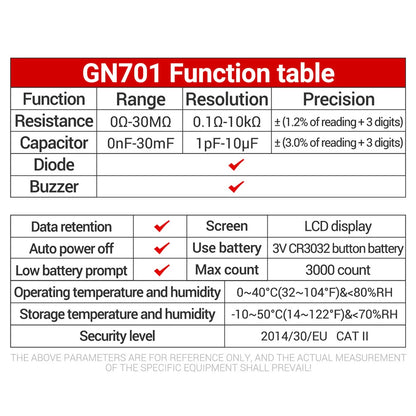 GN701 Smart SMD Tester – Multimeter for Capacitance, Resistance & Diode with LCD Display (3000 Counts)