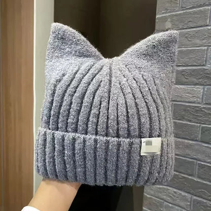 Cute Cat Ears Beanie for Women – Warm Autumn Winter Knitted Hat, Sweet Ear Protection Pullover
