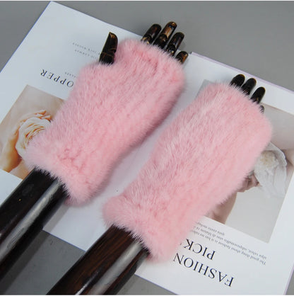 Women’s Winter Mink Fur Gloves – 100% Natural Fingerless Knitted Mittens for Warmth