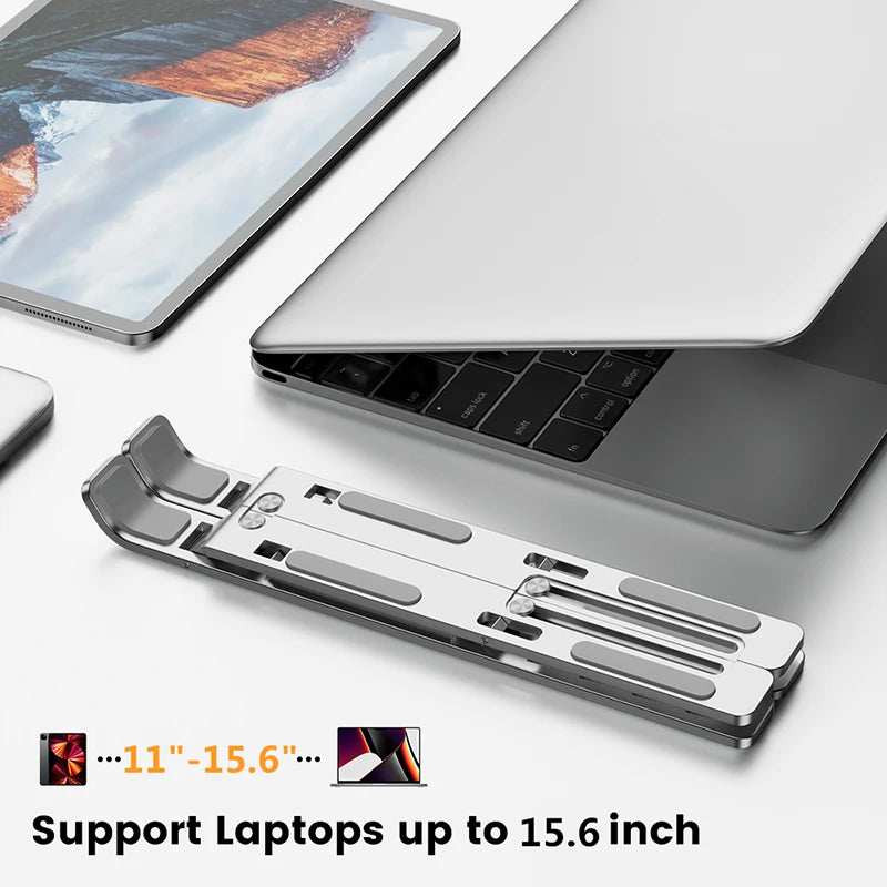 Adjustable Aluminum Alloy Laptop Stand - Foldable & Portable Notebook Holder for Cooling and Ergonomic Comfort - Non-Slip Bracket for Computer