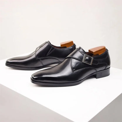 Men’s Genuine Leather Monk Strap Shoes - Single Buckle Classic Business & Wedding Dress Shoes