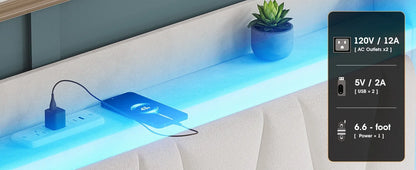 Queen Size Upholstered Platform Bed Frame with LED Lights, 3 Storage Drawers & USB Charging Station – Velvet Finish