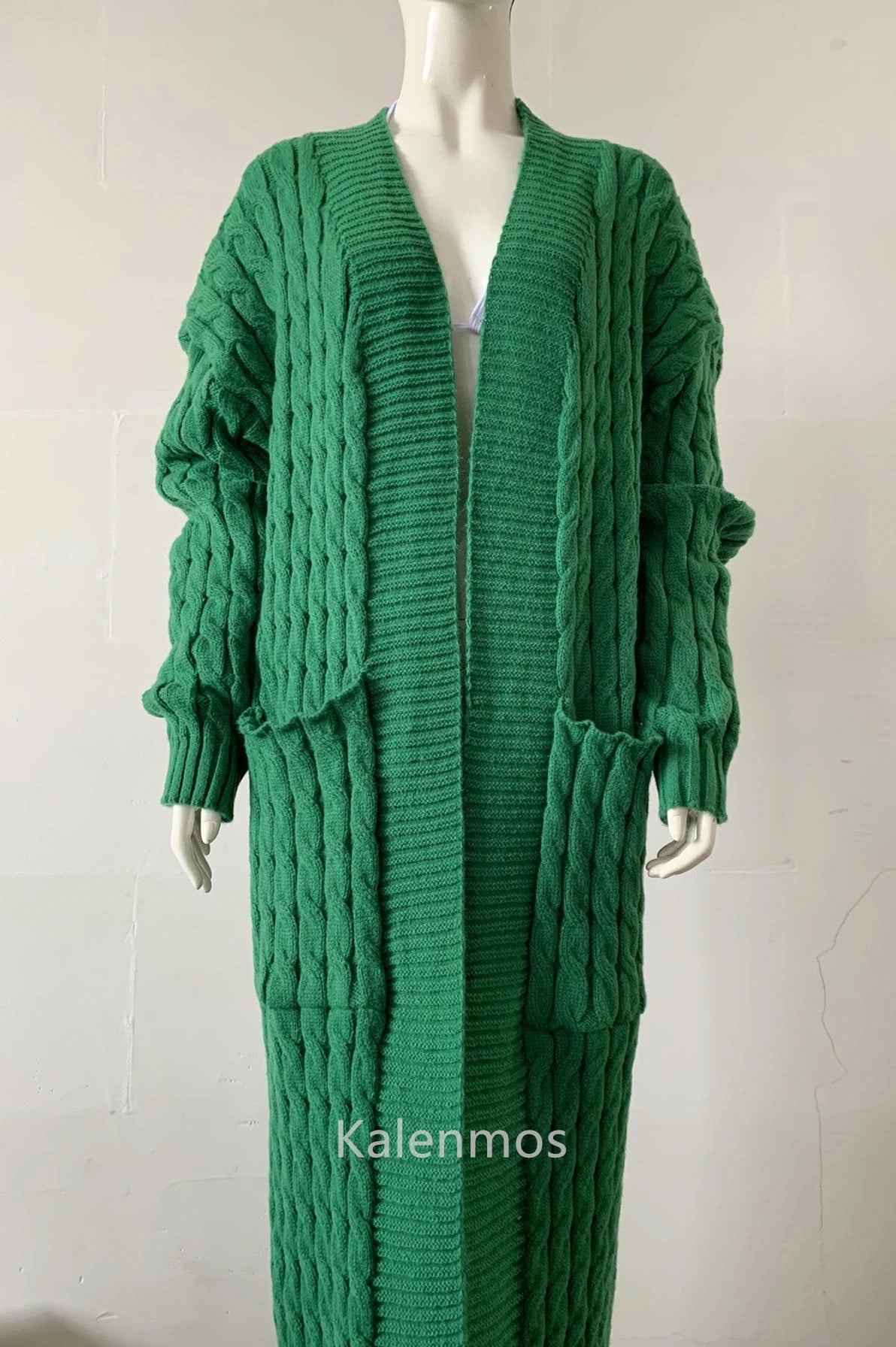 Knit Cardigan for Women – Long Green Crochet Jacket, Loose Long Sleeve Autumn/Spring Winter Sweater, 2023 Warm Jumper Coat