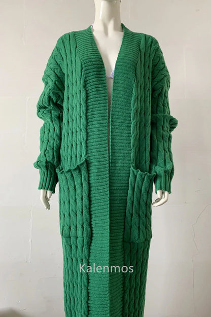 Knit Cardigan for Women – Long Green Crochet Jacket, Loose Long Sleeve Autumn/Spring Winter Sweater, 2023 Warm Jumper Coat