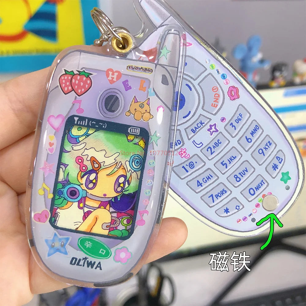 Oliva Acrylic Phone Decoration Keychain — Kawaii Pendant with Photo Frame for 1-Inch Photos, Perfect Birthday Gift
