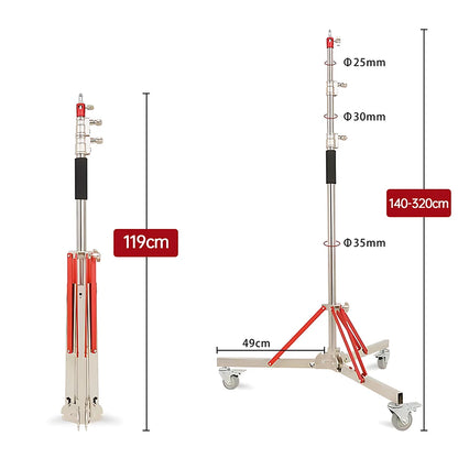 2.8M Stainless Steel Tripod Light Stand – Foldable Magic Leg C-Stand for Spot Light, Softbox, Photography Studio