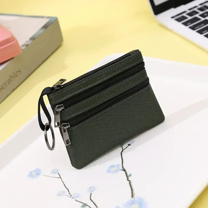 Canvas Mini Coin Purse with Zipper – Cute Solid Color Key & Money Pouch for Kids, Women & Men
