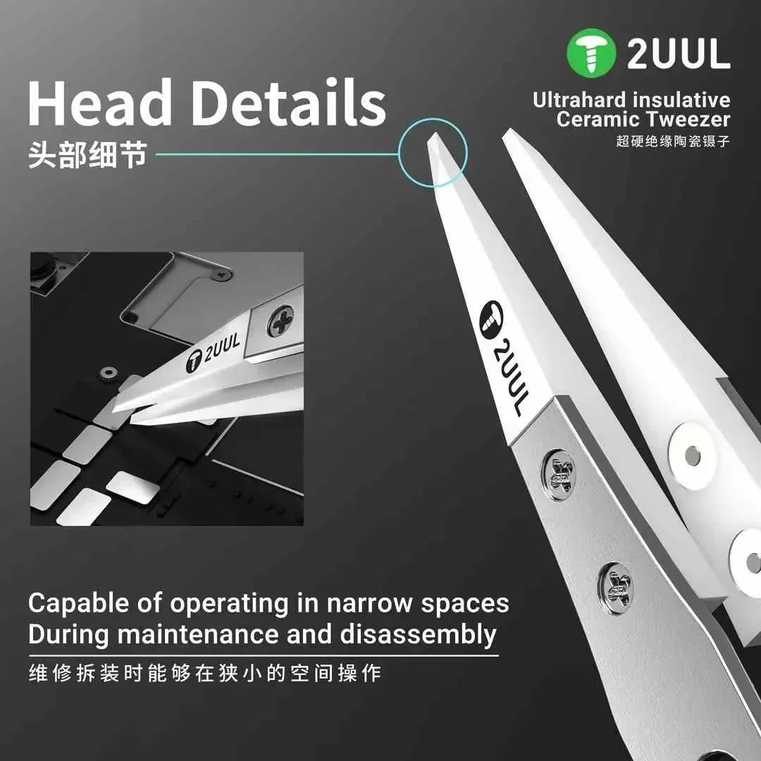 2UUL TW31 Ultrahard Insulative Ceramic Tweezers – Anti-Static Precision Tool for Mobile Phone, CPU, IC, and PCB Repair