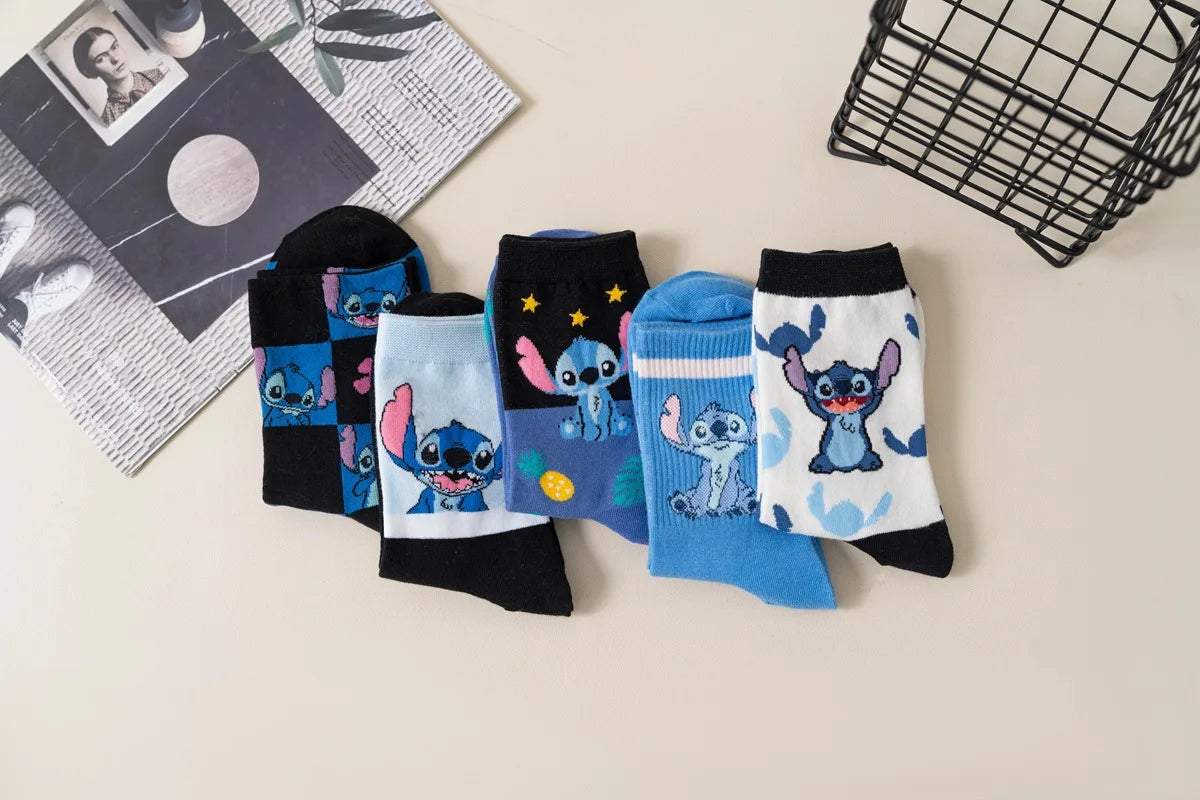 Disney Kawaii Stitch Cotton Socks - Medium Length Combed Cotton Socks, Perfect Birthday Gift for Girls & Boys
