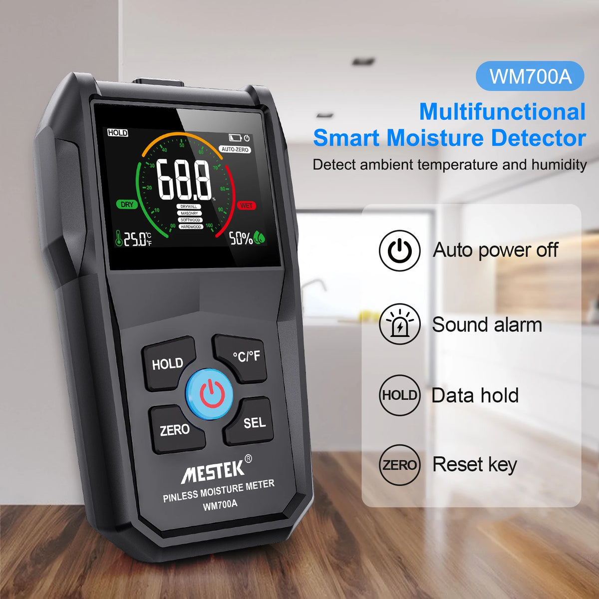 Non-Contact Wood Moisture Meter - Digital Electromagnetic Timber Humidity Tester with Color Screen