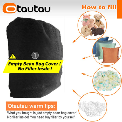 5ft Giant Faux Fur Bean Bag Cover - Fluffy Winter Pouf Cover Without Filler