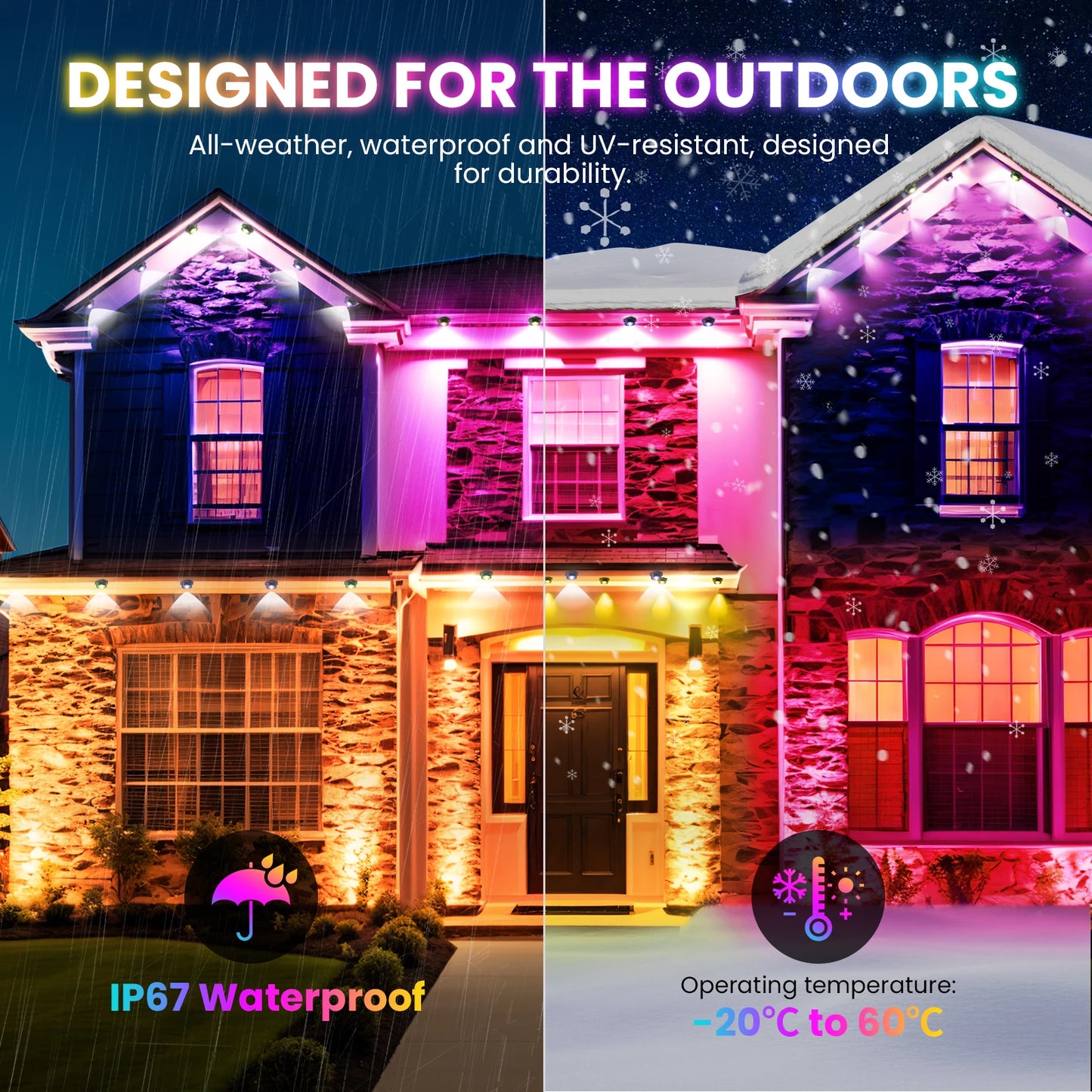 High-Brightness Outdoor Eaves LED Light – 24V Waterproof RGBCCT, Bluetooth APP Control, Christmas String Lights