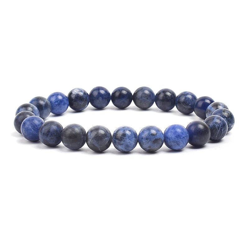 Natural Stone Bead Bracelet - Amethyst Crystal Quartz Aquamarine Jade Agate Elastic Bangle Jewelry for Women & Men
