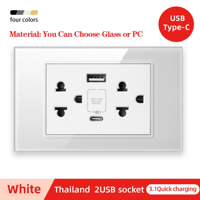 Herepow 118 Series Dual USB Wall Socket - Thailand & American Standard Smart Plug Adapter with Type-C 3.1A Fast Charging