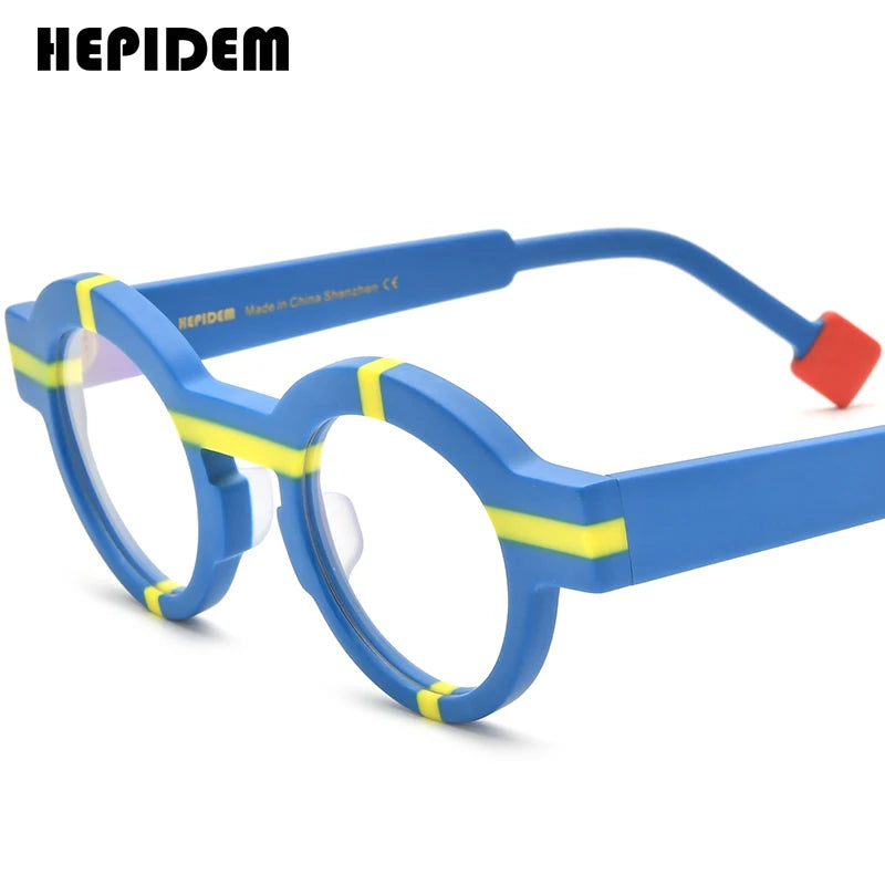 FONEX HEPIDEM Acetate Eyeglass Frames - Retro Round Vintage Eyewear for Men & Women