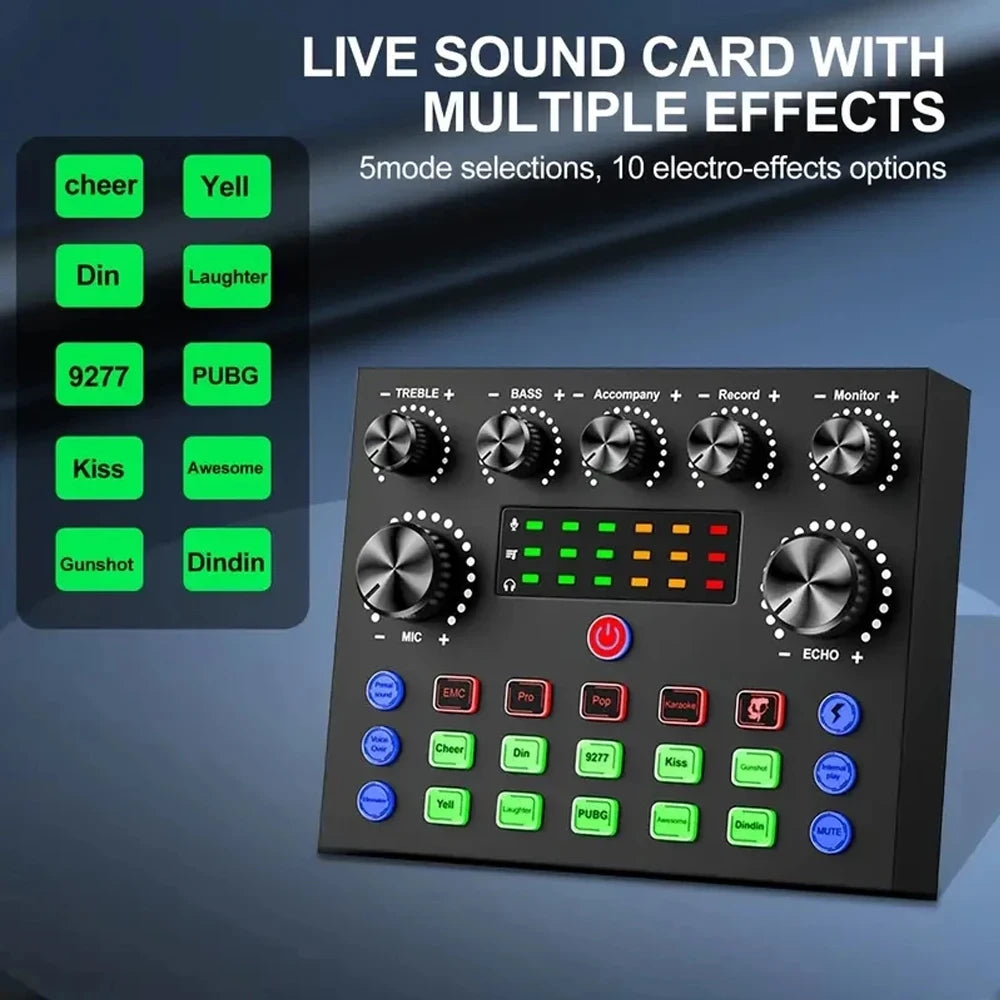 V8S Live Sound Card Microphone Bundle - Podcast Recording Equipment Kit for Music, DJ, Disco & Live Streaming