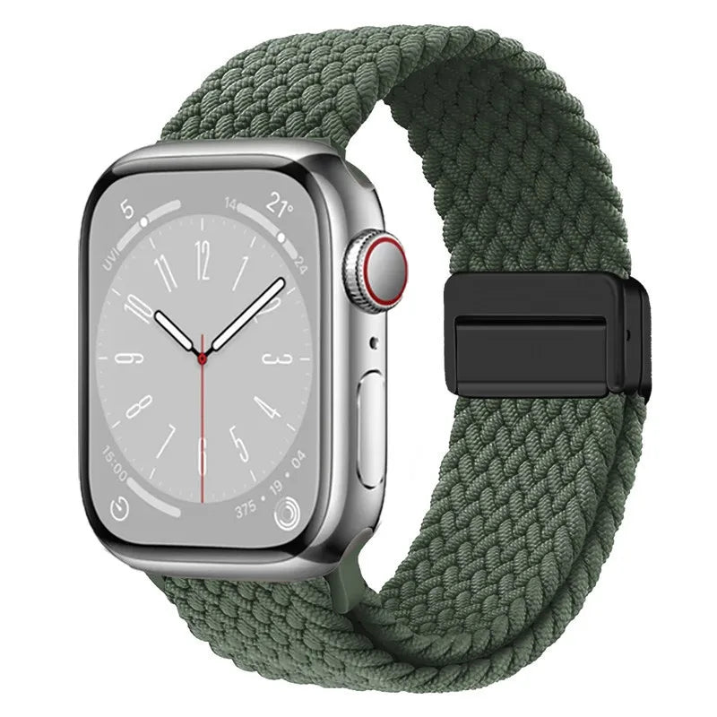 Nylon Braided Watch Band for Apple Watch – Compatible with Series SE, 3–10 & Ultra (38–49mm Adjustable Sport Strap)