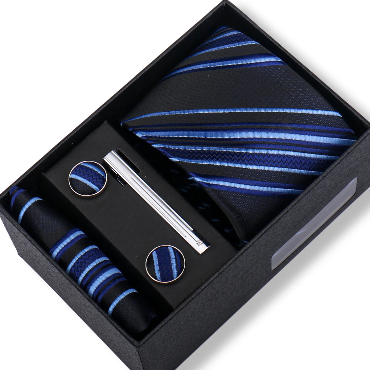 Men’s Green Tie Gift Box Set - Premium Business Necktie with Hanky, Cufflinks & Tie Clip for Wedding Formal Wear