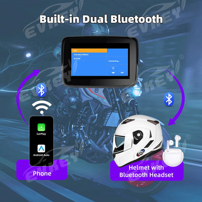EKIY MTC-10 5” Wireless CarPlay Motorcycle Navigation Display – Portable Android Auto Monitor