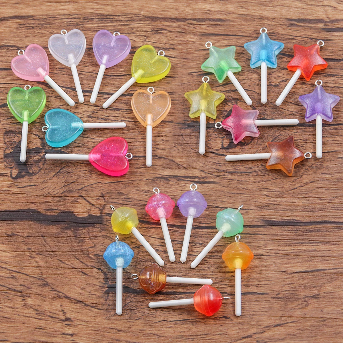 10pcs 3D Candy Charms - Star, Heart & Lollipop Pendants for DIY Keychains, Bracelets, Earrings & Jewelry Making
