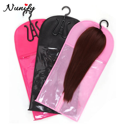 Wig Storage Bag with Hanger - Plastic Hanging Organizer for Virgin Hair, Black Wigs & Multiple Hair Extensions