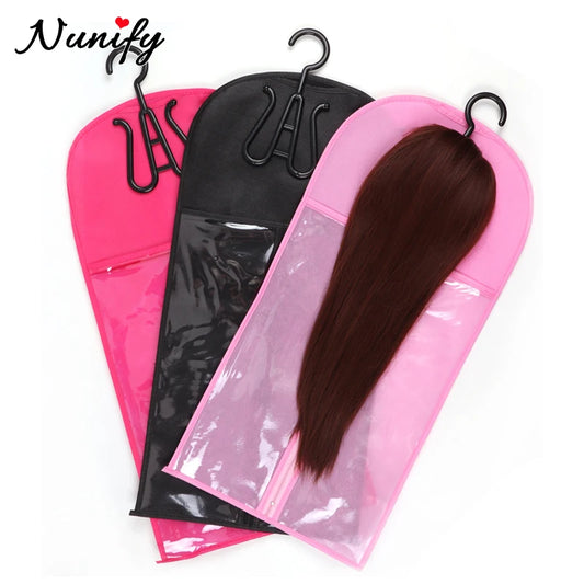 Wig Storage Bag with Hanger - Plastic Hanging Organizer for Virgin Hair, Black Wigs & Multiple Hair Extensions