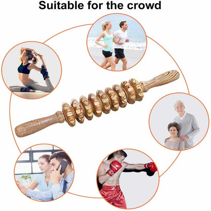 9-Roller Wooden Massage Stick – Handheld Manual Massager for Cellulite & Muscle Pain Relief
