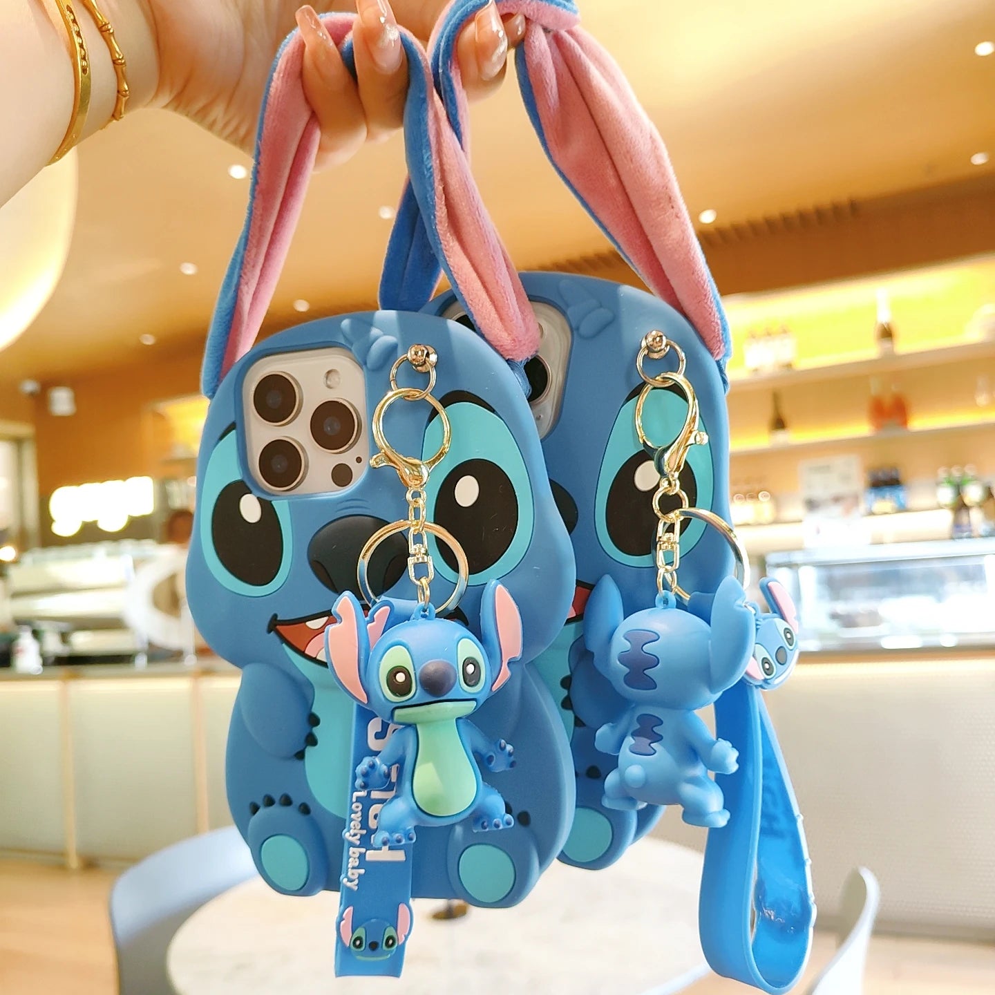3D Cartoon Stitch Keychain Plush Phone Case with Ear Cover – Compatible with Samsung Galaxy S23/S24/S25 Ultra & A14-A34 Series