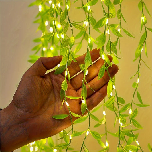 2M 20 LED Willow Leaf String Lights – Battery-Operated Decorative Copper Wire Lamp for Home Garden Basket Décor