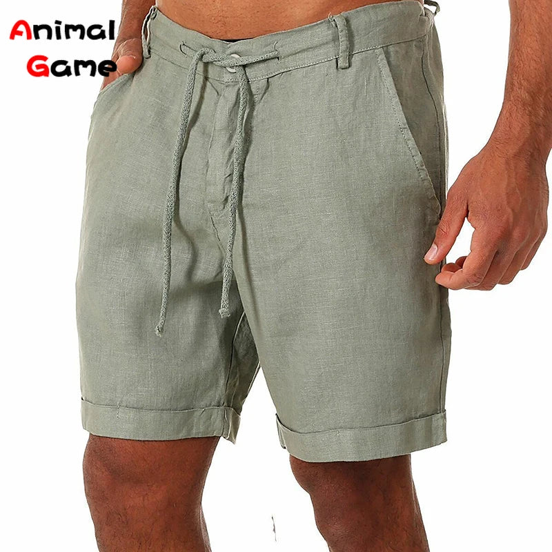 Men's Summer Linen Cotton Shorts - Loose Solid Cargo Beach & Casual Leisure Shorts