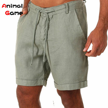 Men's Summer Linen Cotton Shorts - Loose Solid Cargo Beach & Casual Leisure Shorts