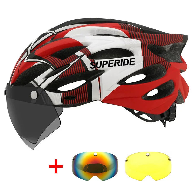SUPERIDE Ultralight Cycling Helmet - In-Mold Road & MTB Bike Helmet with Magnetic Goggles & Sun Visor for Men & Women