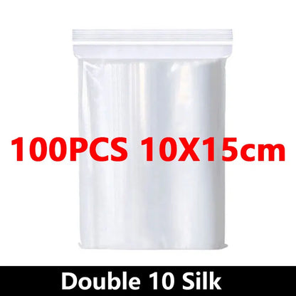 100PCS Thick Zipper Sealed Bags – Clear Plastic Storage Bags for Jewelry, Food Packing, Reclosable Ziplock Bags