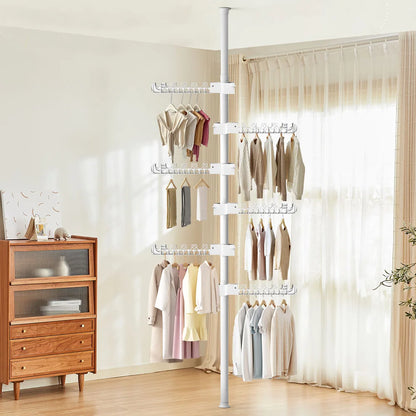 Telescopic 6-Tier Corner Clothes Drying Rack – Standing Laundry Pole for Hanging Clothes
