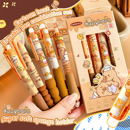 Cute Capybara Gel Pens – Erasable & Refillable Smudge-Free Ink Pens for School, Office, Stationery & Gifts