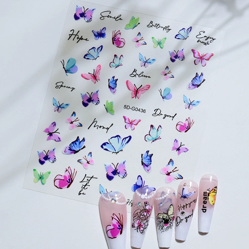 5D Macaron Nail Stickers - Embossed Flower, Fruit, Bear & Rabbit Charms for Summer DIY Manicure Decoration