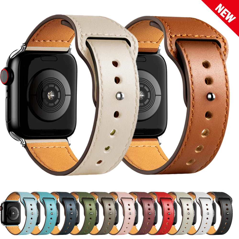Leather Band for Apple Watch Ultra 2 – Compatible 49mm/45mm/44mm/41mm/40mm/38mm, Wrist Bracelet Strap for iWatch Series 3–9, SE, 4, 5, 6, 7, 8 & 9