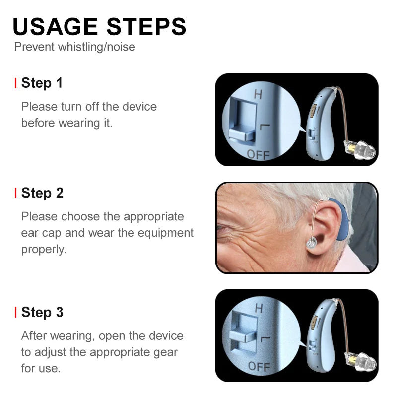 2 Sets of Mini Digital Hearing Aids – Rechargeable Adjustable Earphones for Elderly, Portable Amplifiers