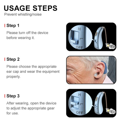 2 Sets of Mini Digital Hearing Aids – Rechargeable Adjustable Earphones for Elderly, Portable Amplifiers