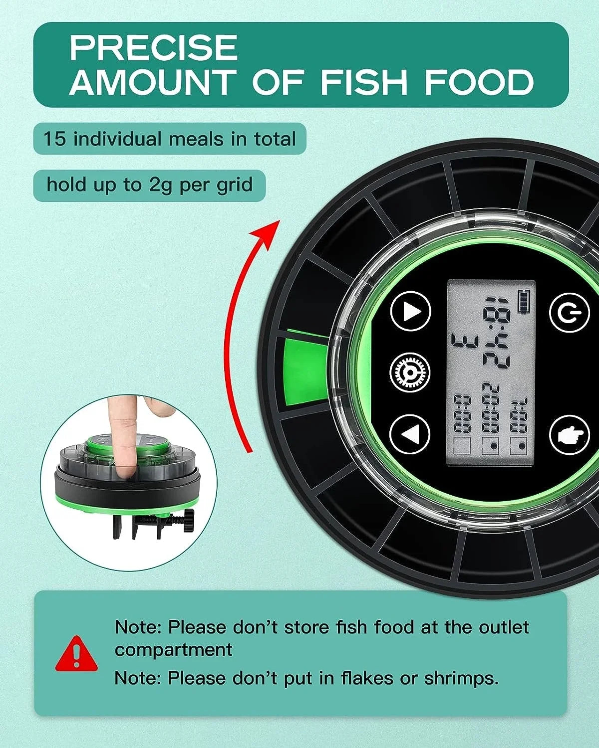 Automatic Fish Feeder for Aquarium – Rechargeable Food Dispenser with Timer, LCD Display & USB Cable