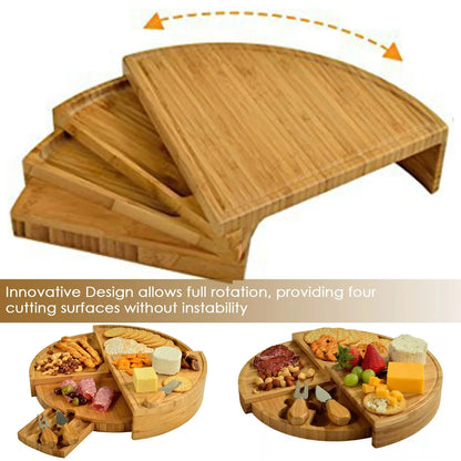Cheese Board Cutlery Set with Slide-Out Drawer – Slicer, Fork, Scoops and Kitchen Storage Tools