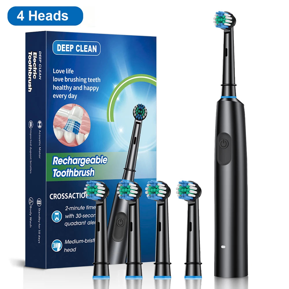 Rechargeable Rotary Electric Toothbrush for Adults – Powerful Rotating Toothbrush with 8 Soft Brush Heads