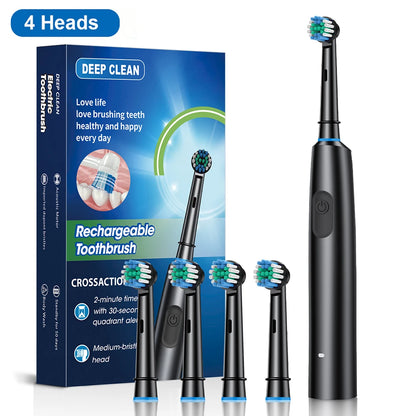 Rechargeable Rotary Electric Toothbrush for Adults – Powerful Rotating Toothbrush with 8 Soft Brush Heads