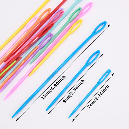 30 Pcs Mixed Color Knitting Needles & Crochet Hooks Set – 7/9/15cm Plastic Yarn Needles for Children DIY Sweater Weaving