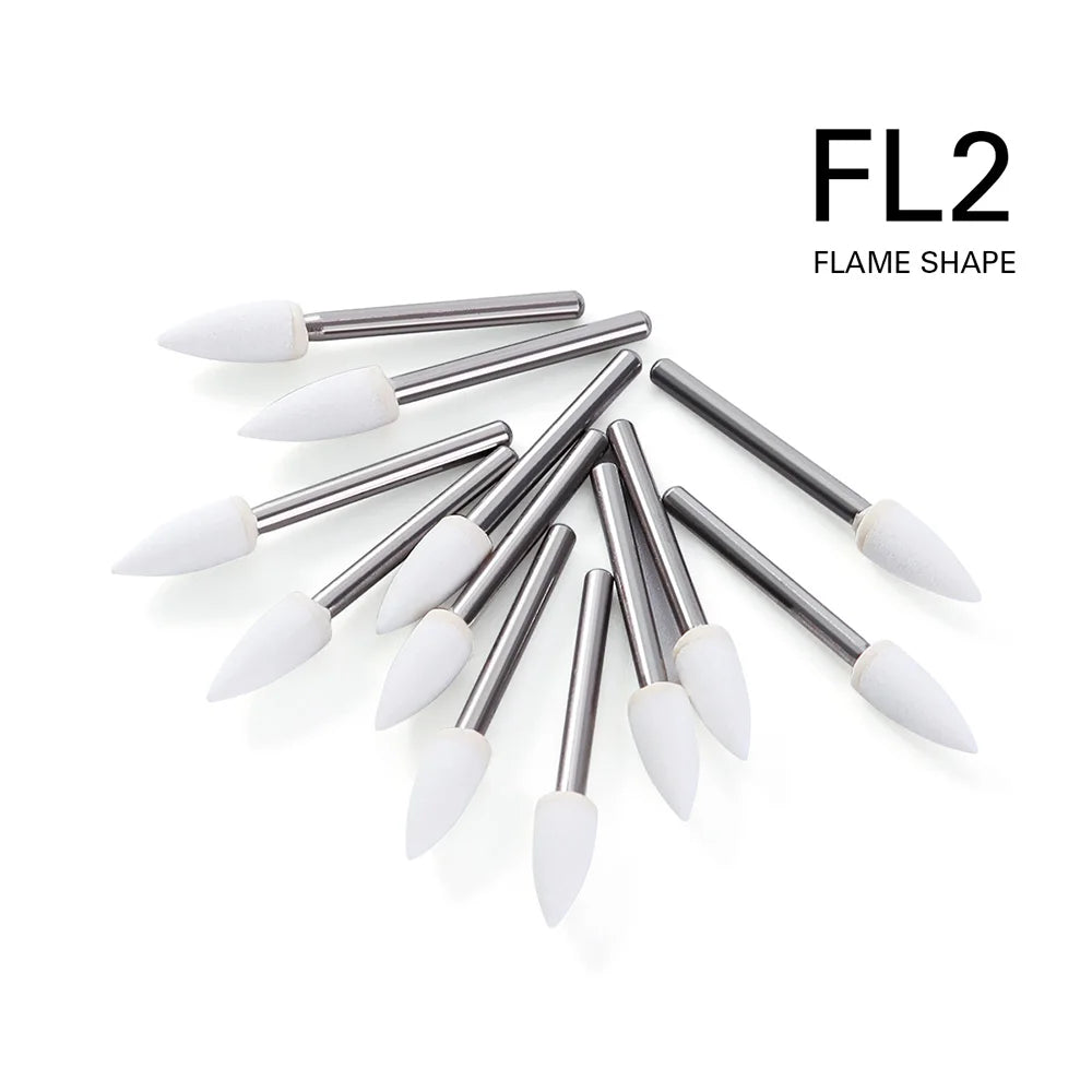 AZDENT White Stone Polishing Burs Kit – Flame, Cone & Round Shapes for Porcelain, Enamel & Composite Resin