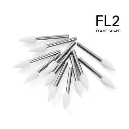 AZDENT White Stone Polishing Burs Kit – Flame, Cone & Round Shapes for Porcelain, Enamel & Composite Resin