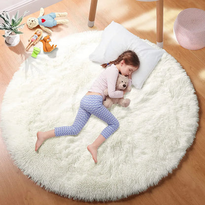 Super Soft Plush Round Rug - Fluffy Thick-Pile Carpet for Bedroom, Living Room, Kids Room & Salon Decor