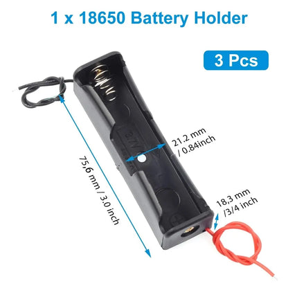 3PCS 18650 Battery Holder Box - 1 Slot 3.7V Storage Case with Black & Red Wires for 1/2/3/4 Cells