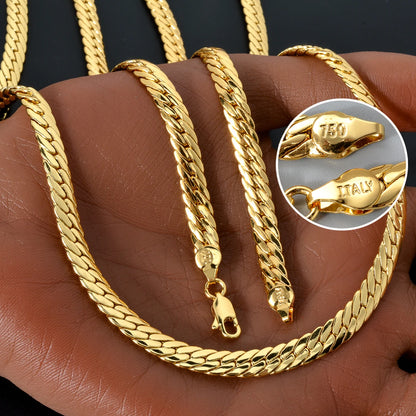 Sunny Jewelry Gold Plated Copper Snake Chain Necklace for Men & Women - Italy 750, High Quality for Daily Wear & Gifts